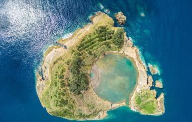 Top view of Islet of Vila Franca do Campo is formed by the c